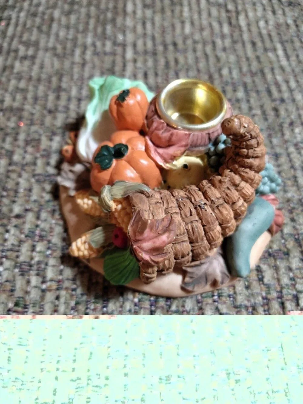 Vintage Harvest Candle Holder Thanksgiving Pumpkins Lettuce Cornucopia